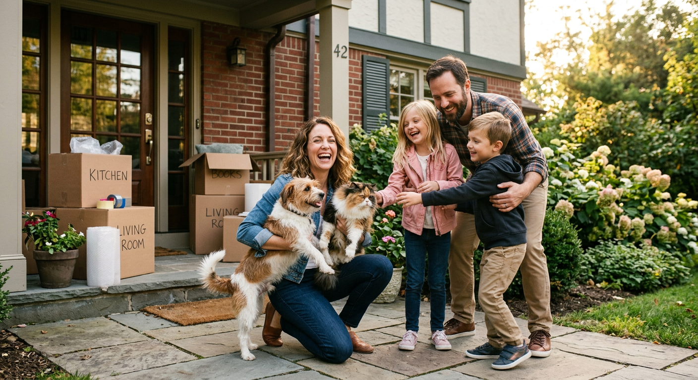 A family reunited with their pets at their new home